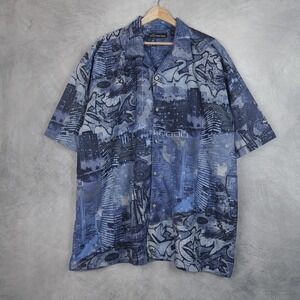 Vintage No Boundaries Shirt Mens 2XL Blue Graffiti Cityscape Allover Print